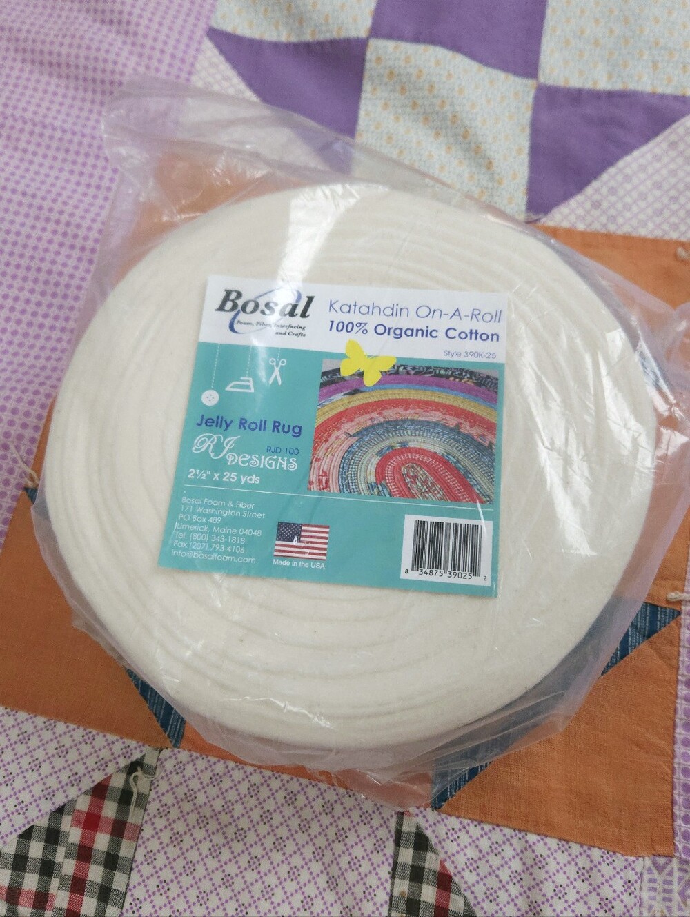 Bosal Jelly Roll Rug On-A-Roll 2.5" x 25 Yards 100% Organic Cotton Batting New